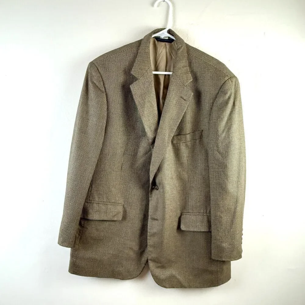 Brooks Brothers Blazer Suit Jacket Men 42 SHORT Brown Plaid Silk Wool Office